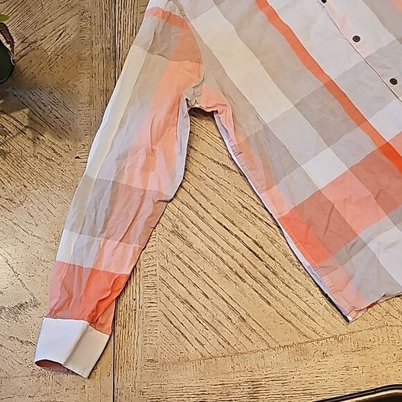 Alfani gray orange plaid button down shirt XL 100% cotton - Picture 2 of 12